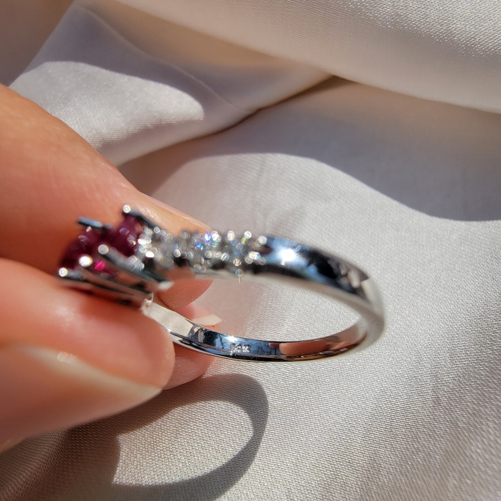 Ruby & Diamond 14k White Gold Ring - image 2